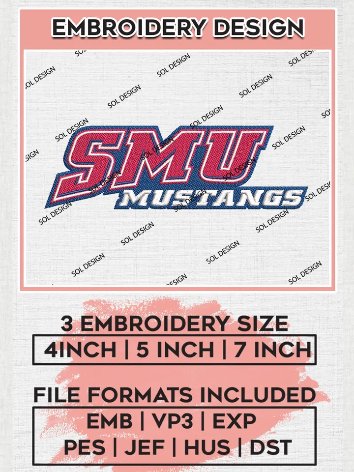 NCAA SMU Mustangs Wordmark Logo Embroidery Design Files, NCAA SMU Mustangs Machine Embroidery, NCAA Teams, 3 sizes, NCAA Machine embroidery designs, Digital Download