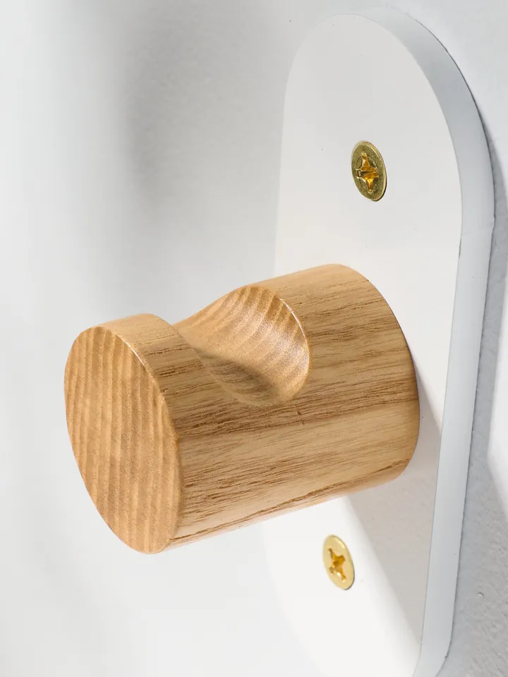 White + Ash Minimalist Metal and Wood Wall Mounted Coat hook