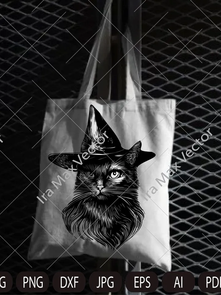 Black Cat with Witch Hat Svg, Cute Black Cat Svg, Halloween Black Cat Svg, Witch Black Cat Svg, Cat with Halloween Hat Svg