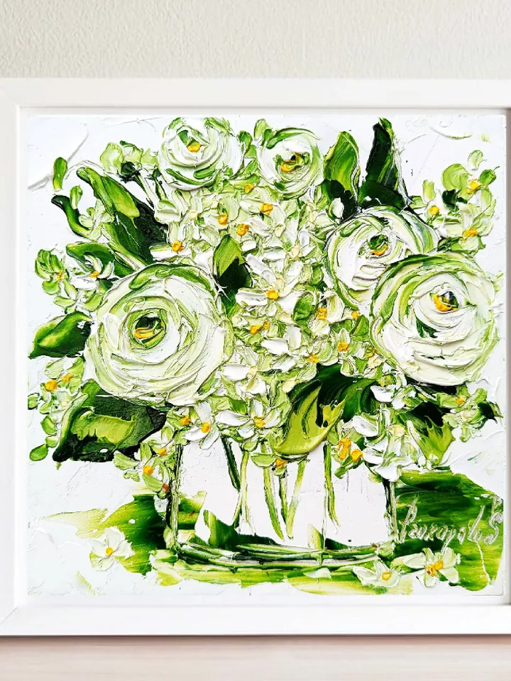 Ranunculus Painting Lilac Original Art Impasto Oil Painting 6x6 painting Floral Small Painting Flowers Paintings Gift by ArtProkopaloSv