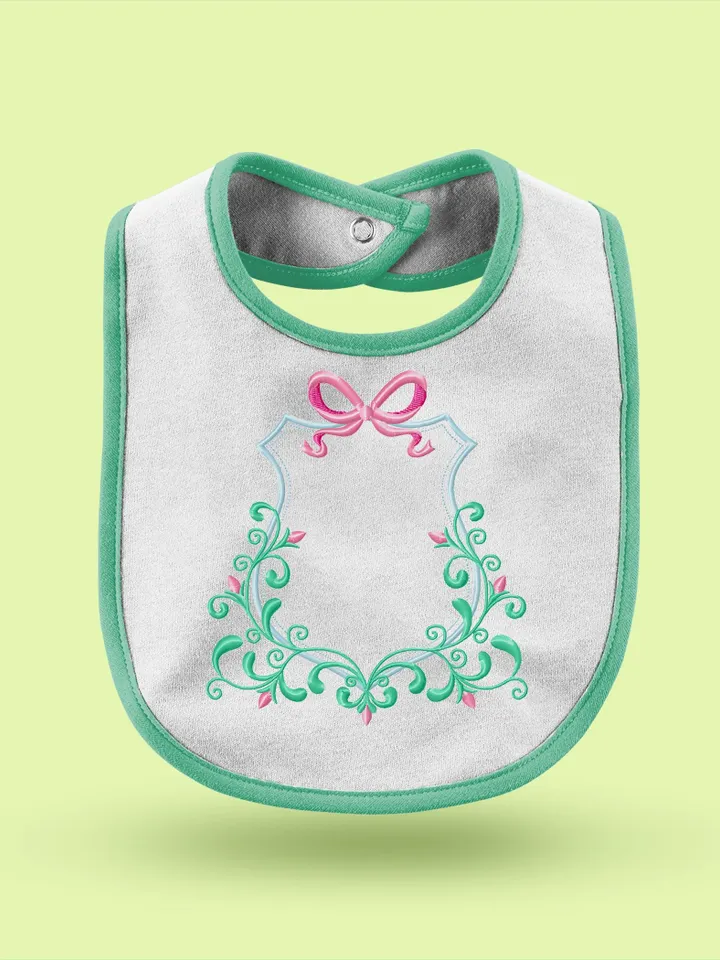 Frame floral crest embroidery design Machine embroidery pattern 4 size, Bow and scroll floral for baby monogram frame embroidery files #R42