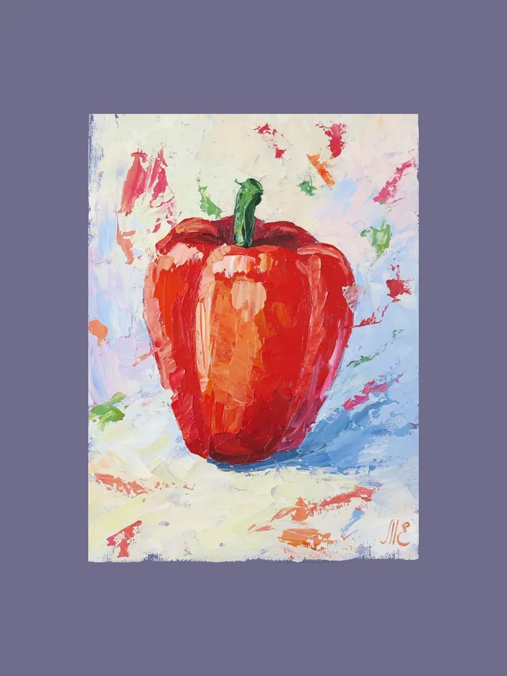 Original Oil Painting Red Pepper Kitchen Decor Canvas Art