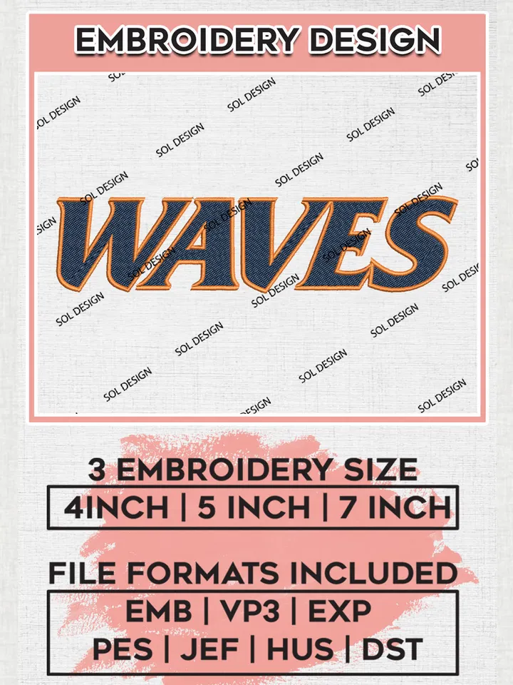 NCAA Waves Team Writing Logo Embroidery Design Files, NCAA Pepperdine Waves Machine Embroidery, NCAA Teams, Game Day, 3 sizes, NCAA Machine embroidery designs, Digital Download