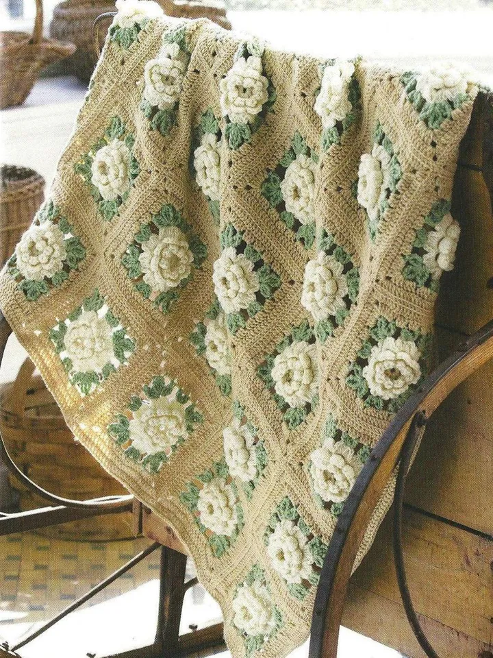 Blanket crochet pattern Roses Afghan, flower Grandma blanket pattern pdf