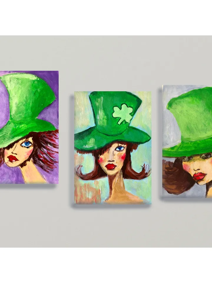 Girl in Green Hat Painting, Original Female Portrait Painting