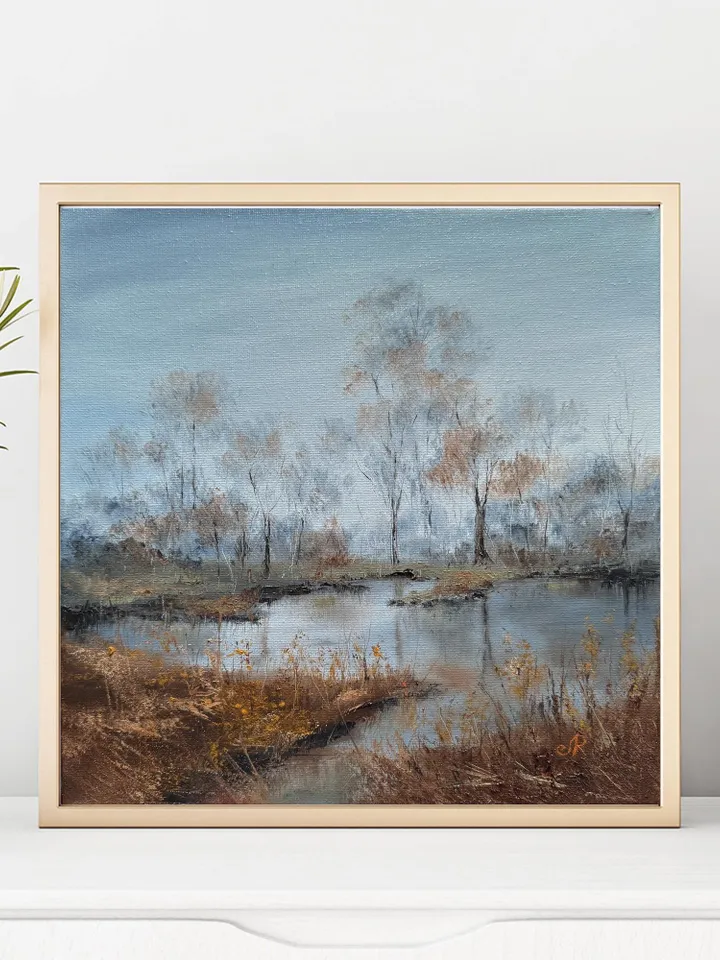Landscape Oil Painting Original Forest Artwork River Landscape