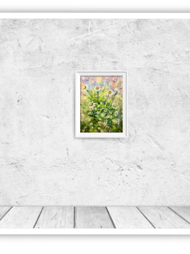 Daisies pastel painting ,original abstract painting,soft pastel on pastelmat, small gift for her,home decoration.