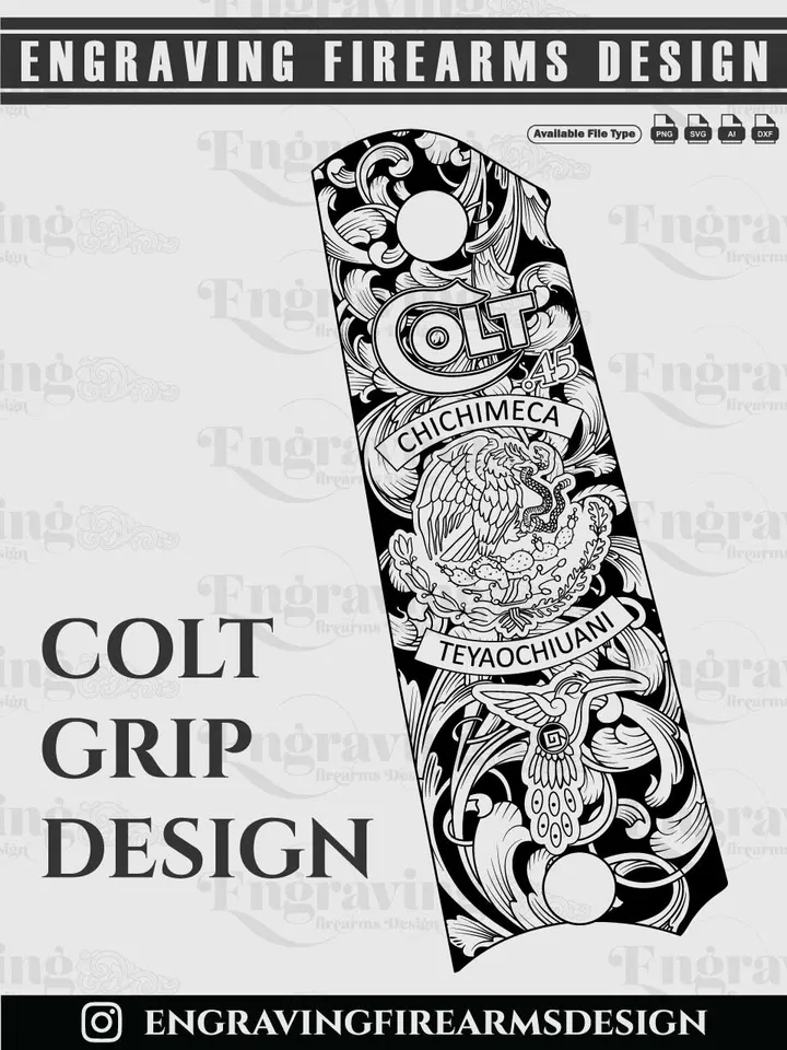Colt 1911 Grip Engraving Design | Vector File Bundle for Laser Engraving