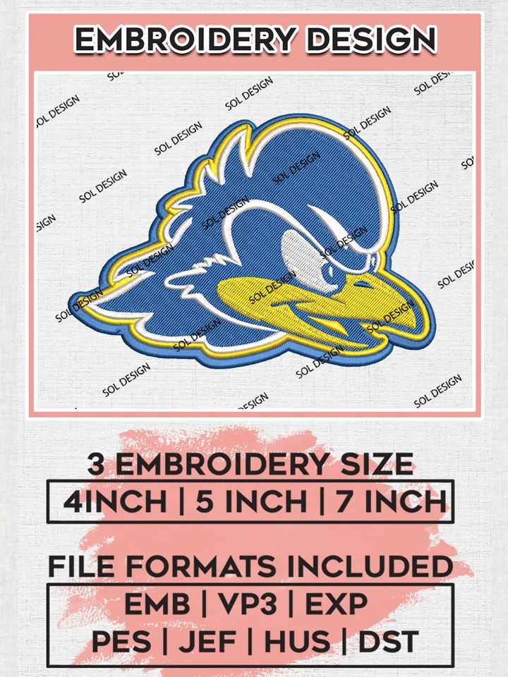 Delaware Fightin Blue Hens Head Mascot Logo Machine Embroidery Design, NCAA Delaware Blue Hens Embroidery Design Design files, NCAA Embroidery Designs, NCAA Machine Embroidery Designs, Digital Download