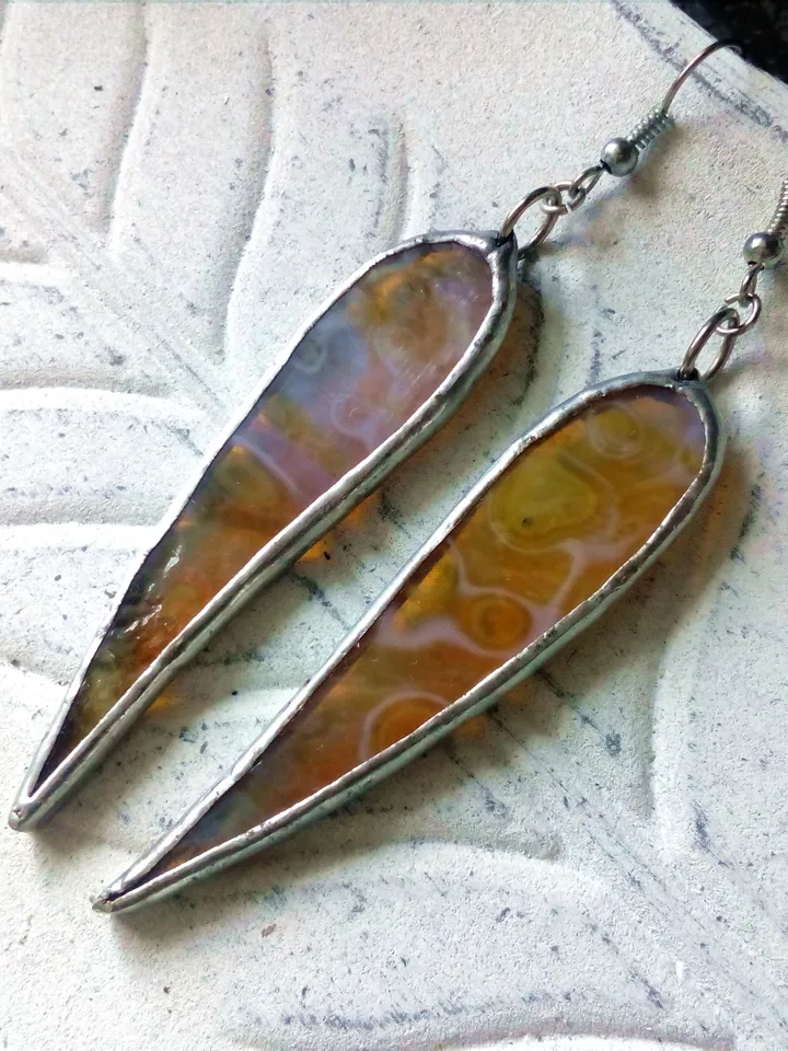 Dangle earrings, Yellow earring, glass earrings, simple stained glass, long earrings, kawaii earrings, petals