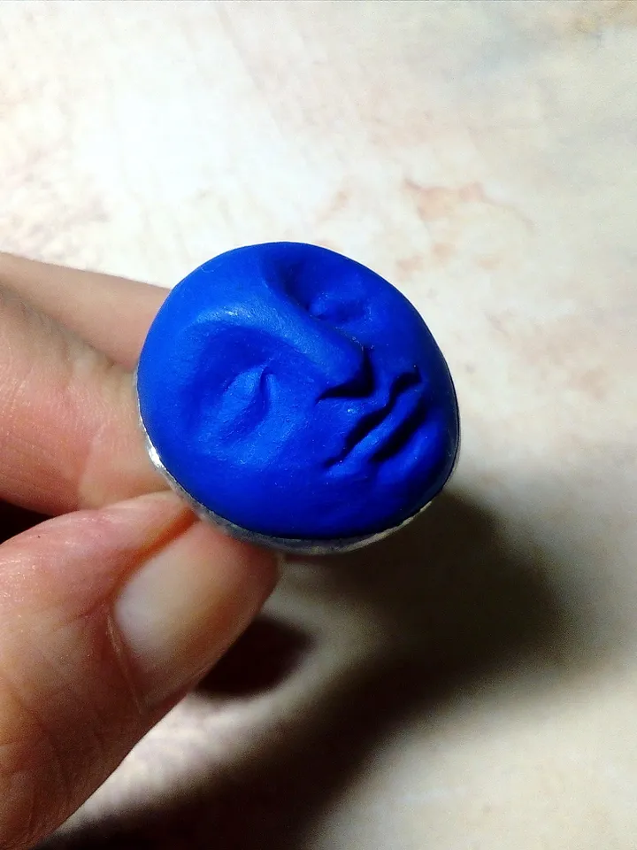 Blue moon clay ring, face moon Goddess ring, Halloween witchy ring,  Samhein bijouterie