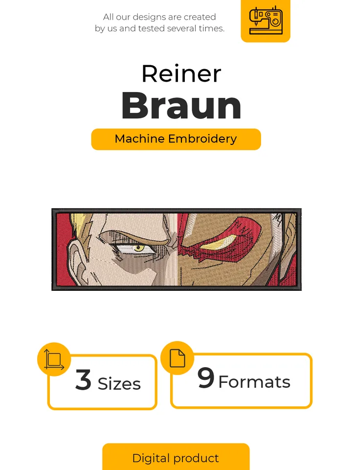 Reiner Braun Embroidery Design File/ Attack on Titan Anime Embroidery Design/ Machine Design. Swoosh