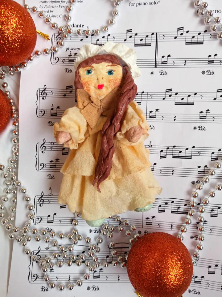 Handmade Doll Ornament - Girl in Beige Dress with Free Shipping! Christmas tree toy. Christmas ornament