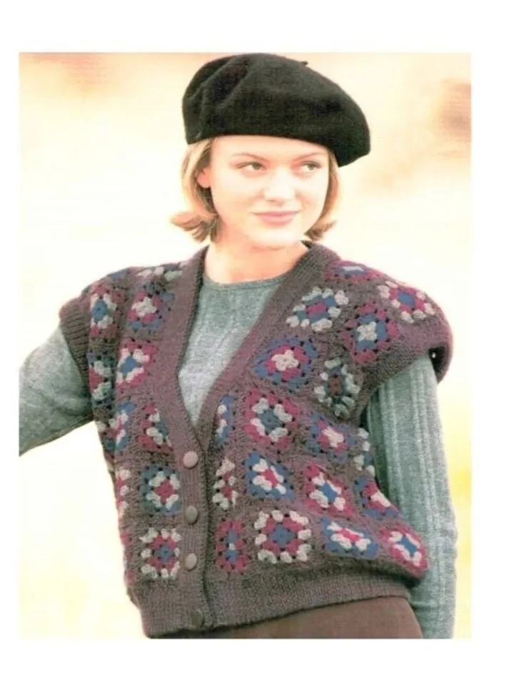 Crochet vest granny squares, waistcoat crochet granny, women vest crochet pdf