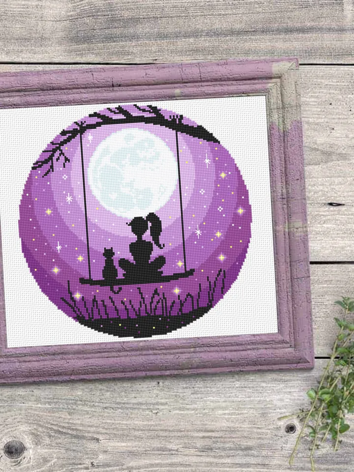Fantasy moon cross stitch pattern download PDF Follow your dreams Beginner stitch Friendship cross stitch Magic night sky cross stitch #L39