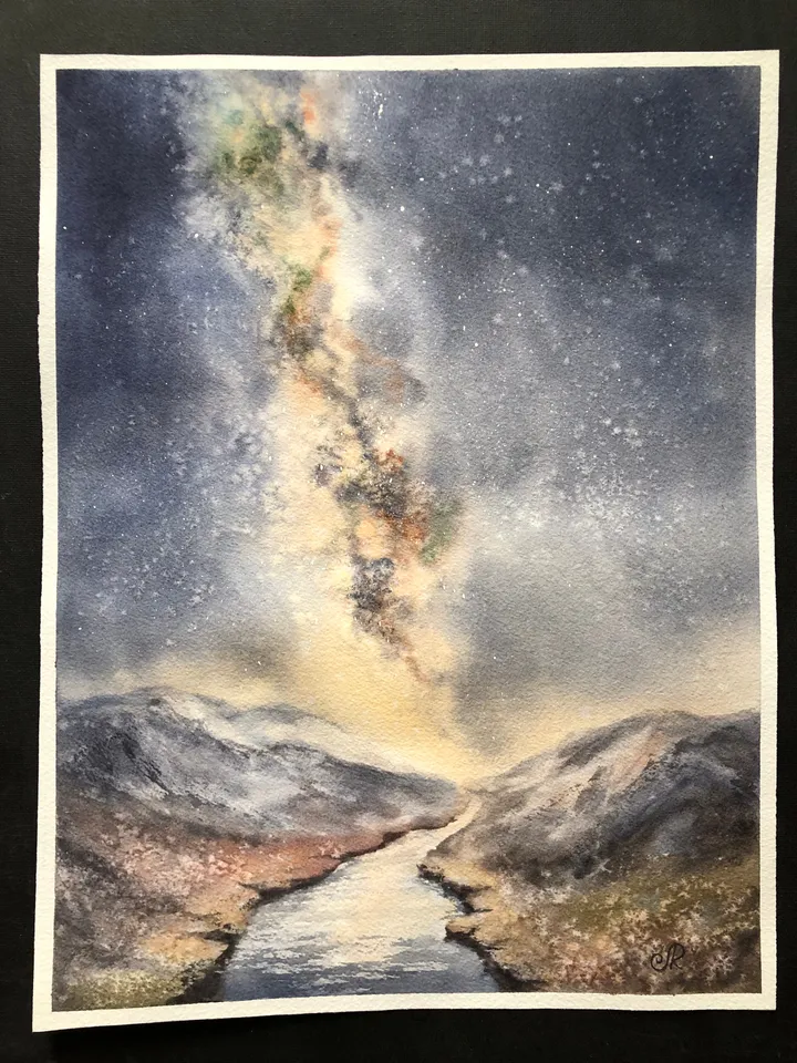 Milky Way Art Space Painting Landscape Watercolor Stars Wall Art Night Sky