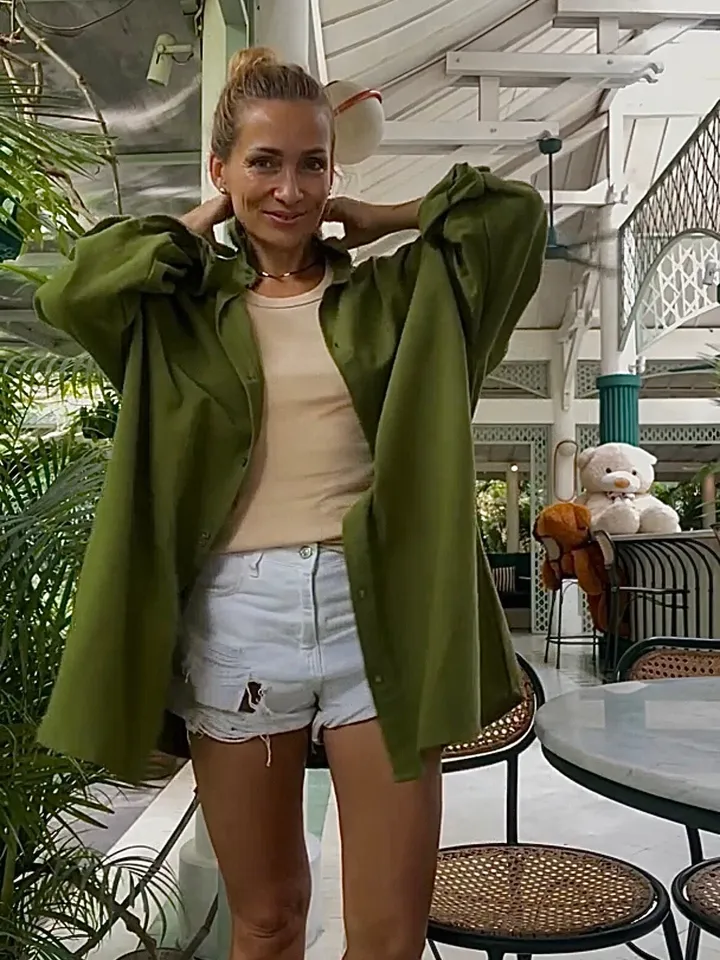 Pure linen oversize khaki shirt / soft linen summer bikini cover up maldi shirt / classy shirt comfy resort wear / comfy women wear