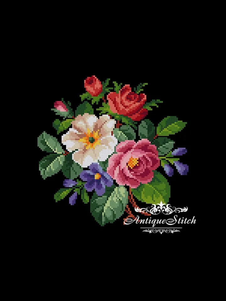 Berlin Woolwork Bouquet 94 Flowers Vintage Cross Stitch Pattern PDF Compatible Pattern Keeper