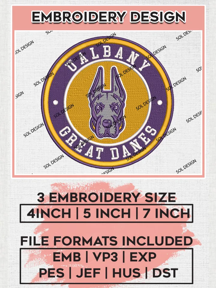 NCAA UAlbany Great Danes Round Logo Embroidery, NCAA UAlbany Great Danes Team Logo Embroidery files, NCAA Teams, Machine embroidery designs, Digital Download