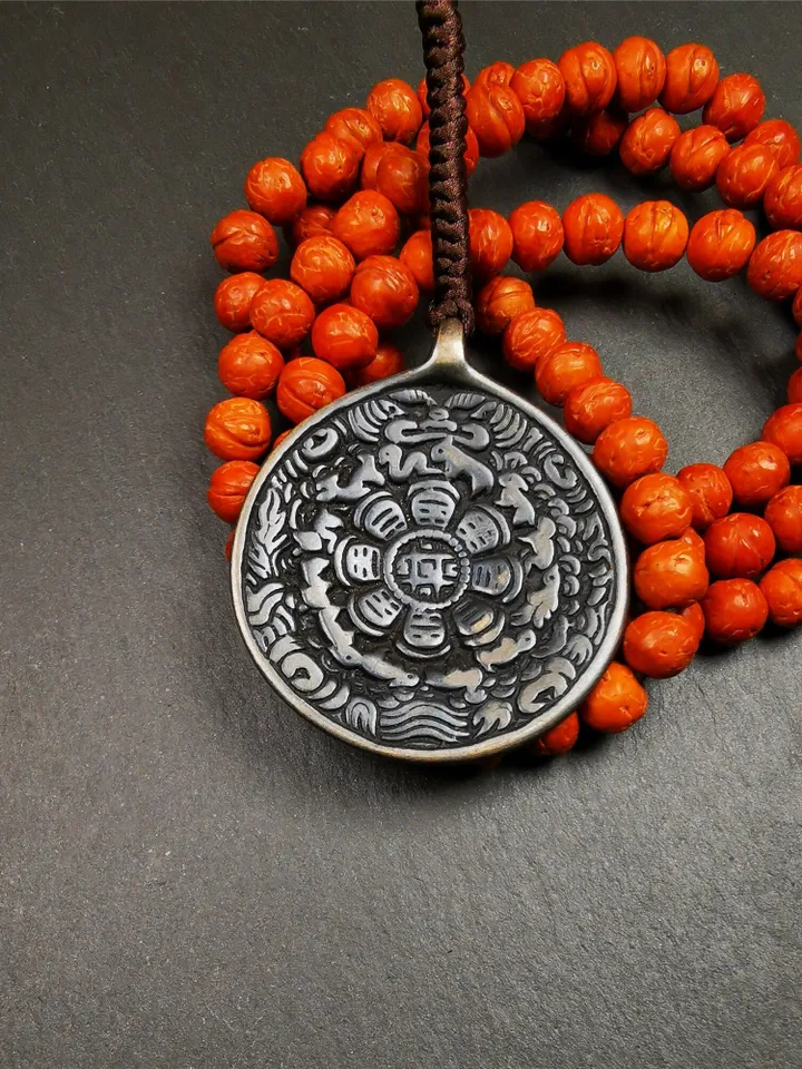 Gandhanra Vintage Tibetan Buddhist Calendar Badge,Melong Mirror, SIPAHO Amulet,made of Lima Brass, 1.77&quot;