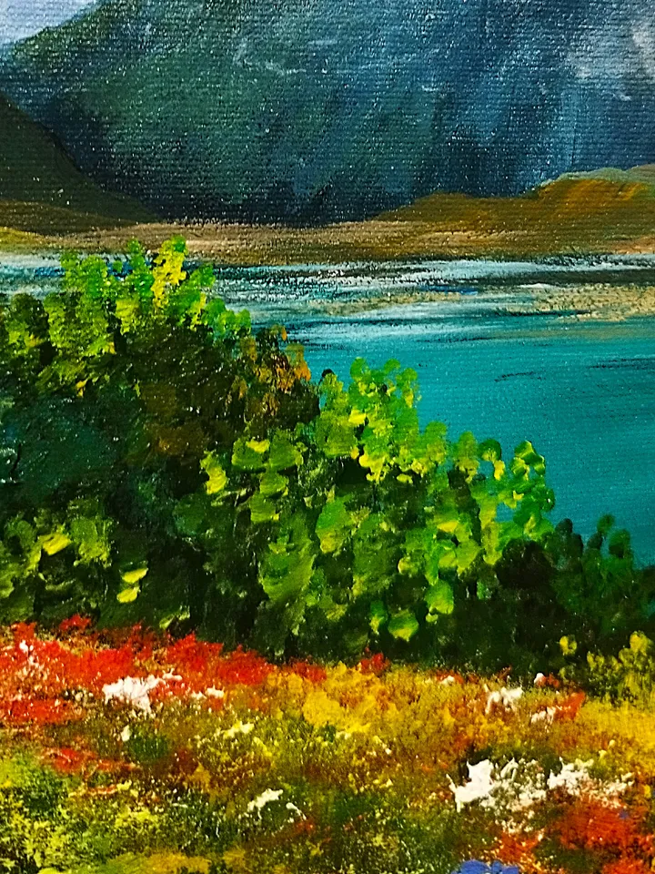 Mountain Landscape Painting Wildflowers Wall Decor Art Impasto