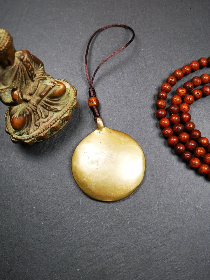 Gandhanra Acient Tibetan Buddhist Amulet,Melong Mirror,Calendar Badge,SIPAHO(srid pa ho),Made of Brass,Unique Kirtimukha Head,2.0"