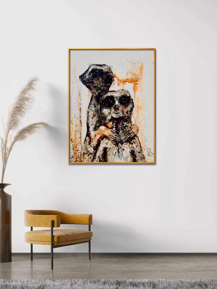 Couple of meerkats,original mix media painting on yupo paper,alcohol inks and watercolour painting,wall decoration,unique gift.
