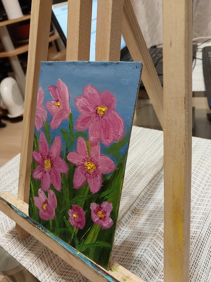 Oil Painting Meadow Flowers Herbs Flowers Nature Plants Wall Decor Miniature Gift for Her Cardboard 6 x 4 inches 15 x 10 cm