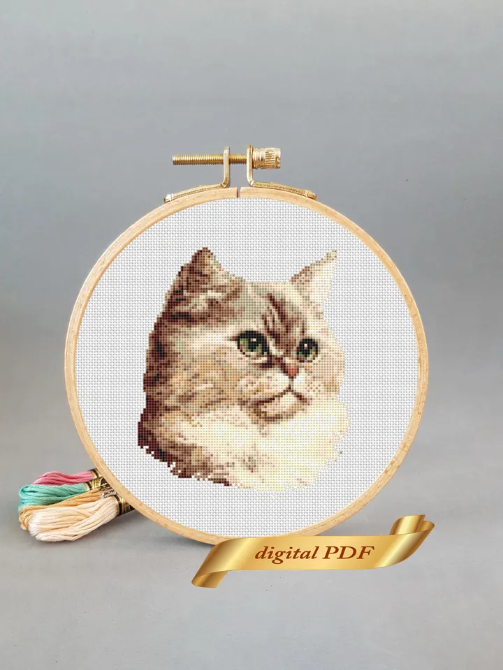 Cat pattern pdf cross stitch, pets easy embroidery DIY