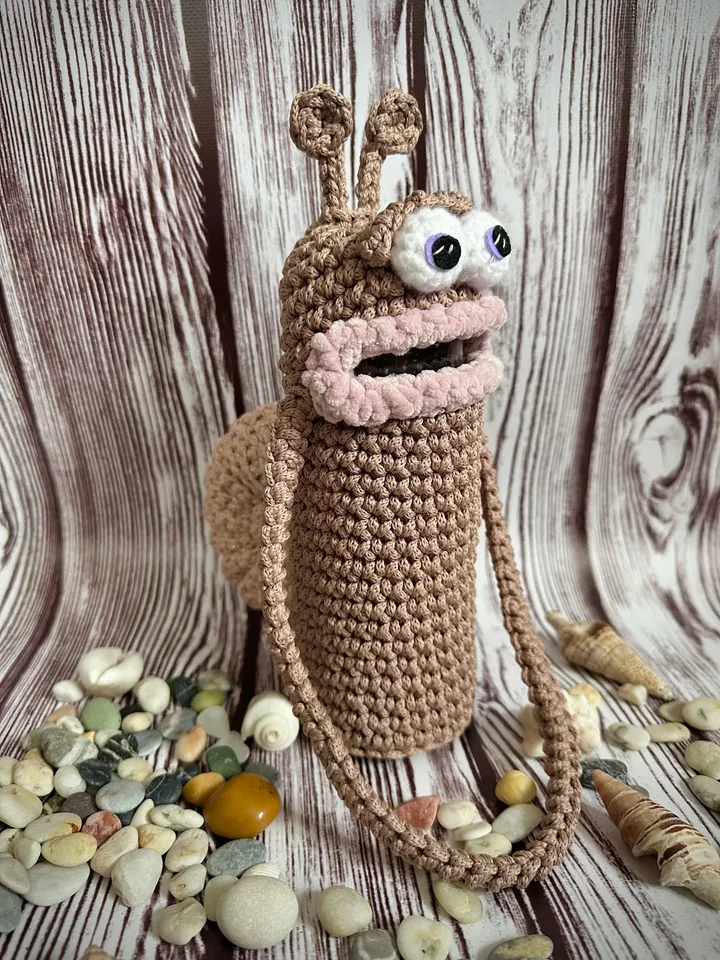 Water Bottle Holder snail, crochet Carrier, Sling, Pouch, Cover,  (Bottle Not Included)