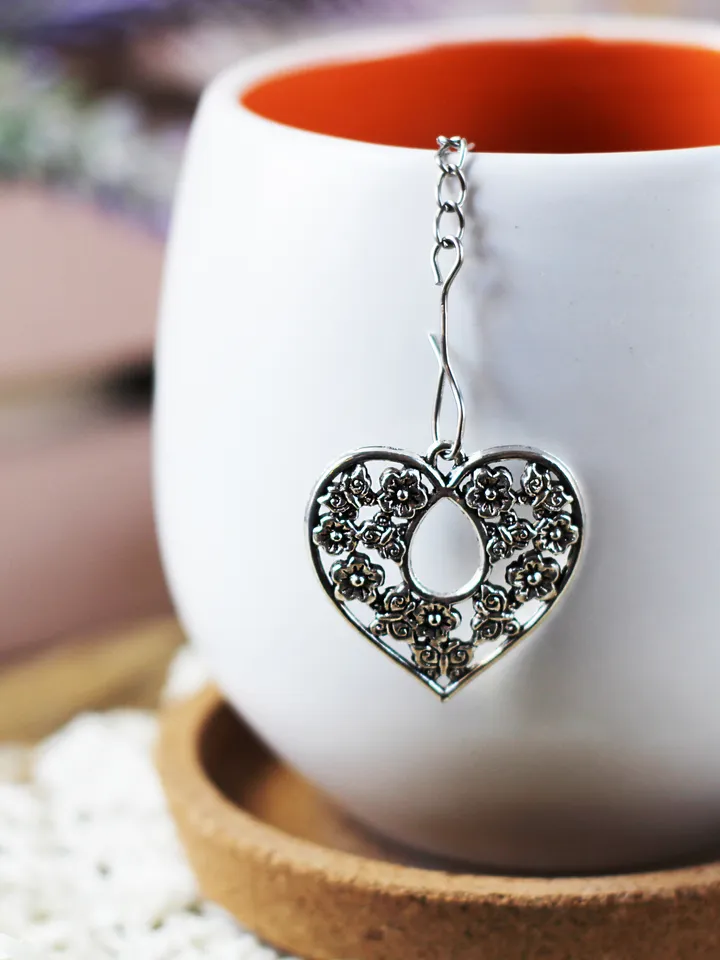 Valentines day tea ball infuser for herbal tea, Tea infuser charm heart, Tea Strainer heart pendant