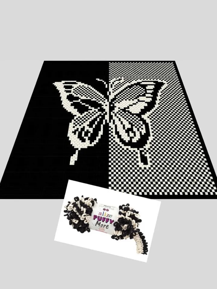 Loop yarn Finger knitted Butterfly blanket pattern