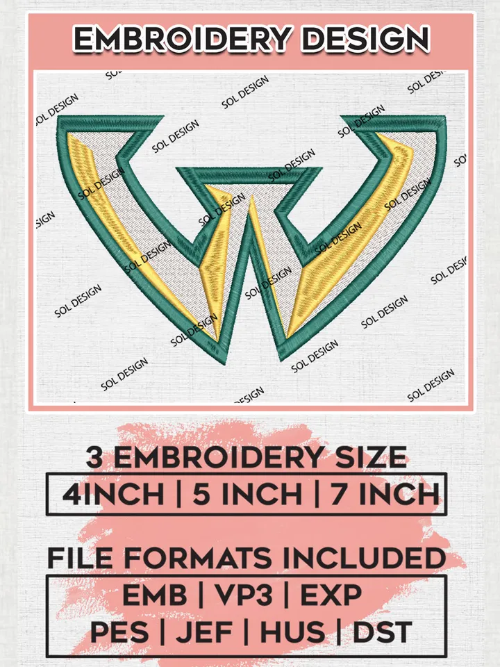 NCAA Wayne State Warriors Team Letter Logo Embroidery Design Files, NCAA Wayne State Warriors Machine Embroidery, NCAA Teams, 3 sizes, NCAA Machine embroidery designs, Digital Download