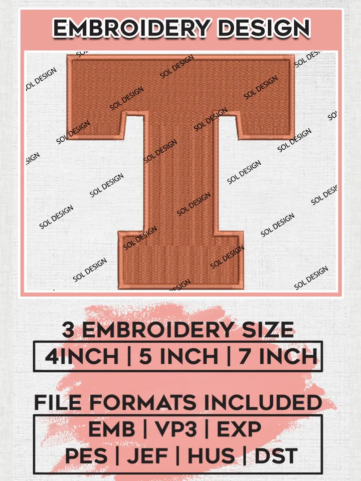 NCAA Texas Longhorns Team Letter Logo Embroidery Design Files, NCAA Texas Longhorns Machine Embroidery, NCAA Teams, 3 sizes, NCAA Machine embroidery designs, Digital Download