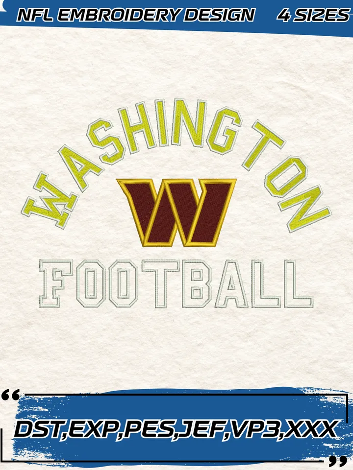 Washington Commanders Logos Embroidery Designs, Football Team NFL Machine Embroidery Digitized Pes Files, 4 Sizes, Digital Download