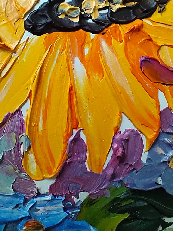 Sunflower painting Flower Original Art 10 by 10 inches Floral Artwork impasto oil painting art by Natalia Plotnikova