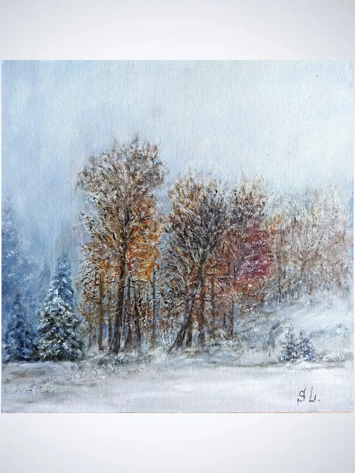 Oil Painting Winter Landscape Original Art Wall Art Canvas On Cardboard 10x10 Inch