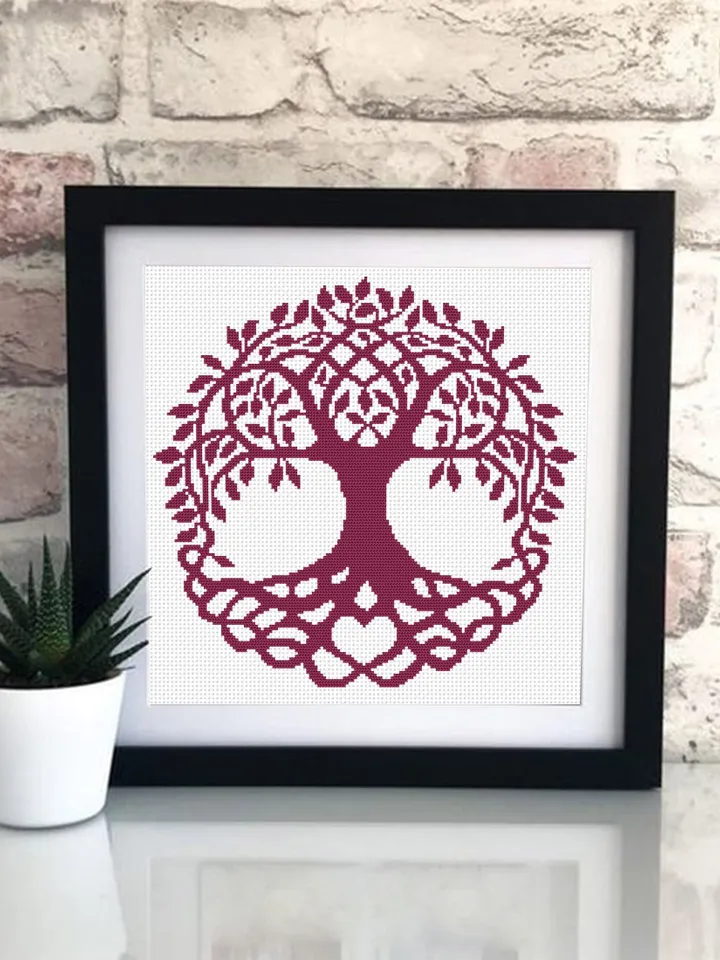 Mandala set cross stitch pattern download PDF Celtic knot cross stitch chart, Monochrome Tree of life cross stitch, Mandala embroidery #S30