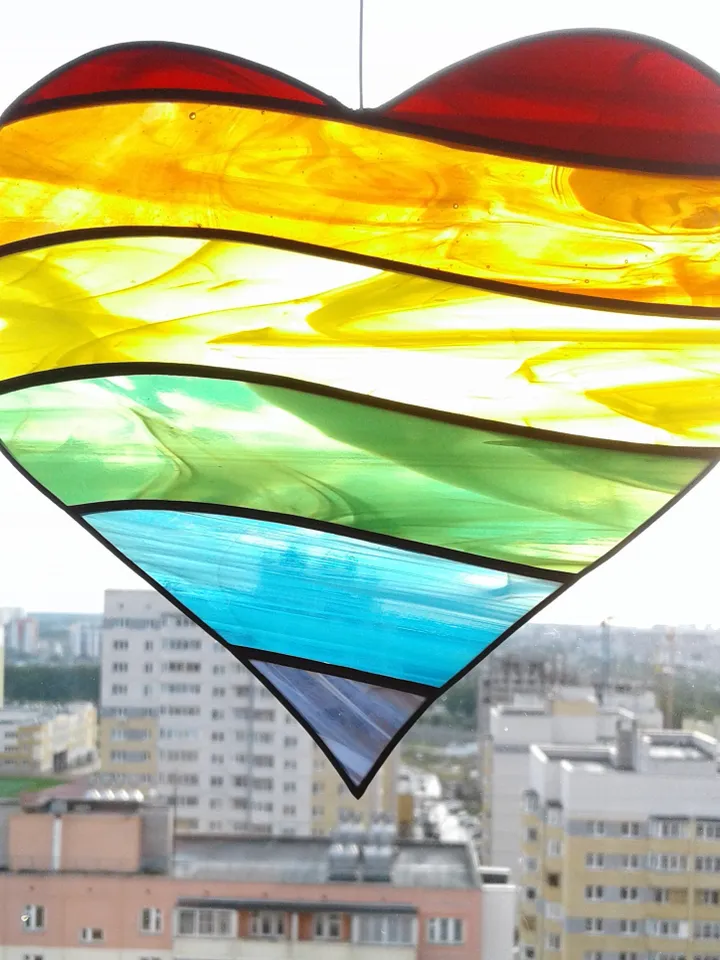 Rainbow Heart . Art stained glass window hanging Suncatcher , LGBTQ pride