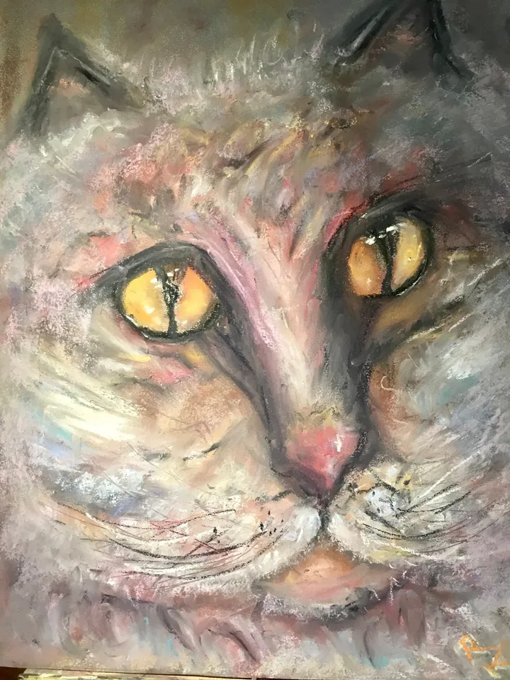 Fluffy cat original soft pastel painting,funny animals wall art,kids room decoration,nursery room painting,pink cat pastel painting,gift.