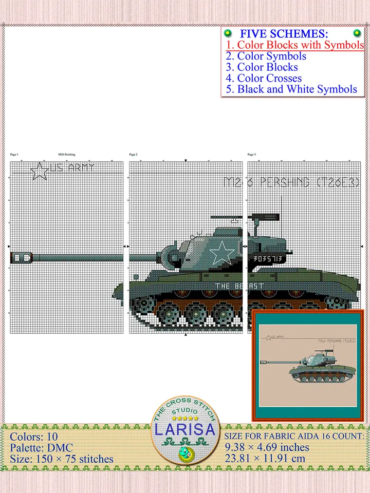 Pershing M26 Cross Stitch Pattern | American Pershing Tank