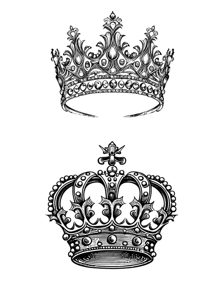Crown diadem vector/Queen crown/King's crown vintage sketch drawing clipart/Digital illustration/