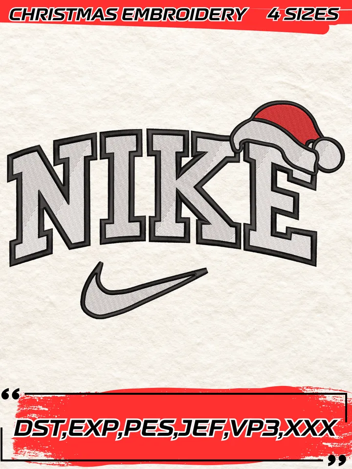 Swoosh Hat Christmas Embroidery Design,Christmas Embroidery Design,4 Sizes,Digital Download