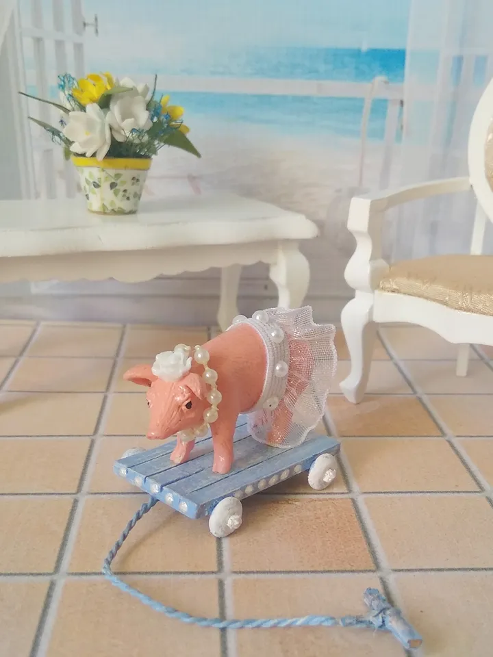 Pig on a cart. Toy for the doll.1:12 scale.