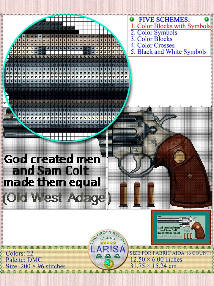 Revolver Cross Stitch Pattern | Colt Python | Pistol