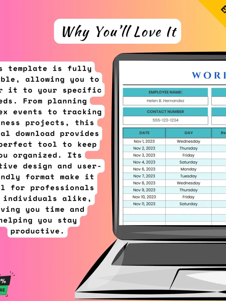 Work Timesheet Template, Google Sheets Time Tracker, Digital Download, Easy-to-Use Weekly Employee Hours Log for Payroll