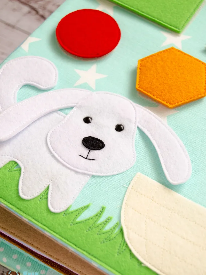 Quiet book page, Geometric figures with Dog, PDF sewing pattern, SVG files