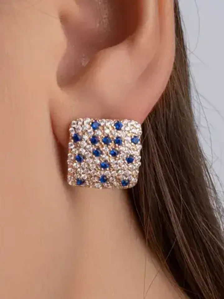 Women's earrings gold plated silver 925 with cubic zirconia and sapphires