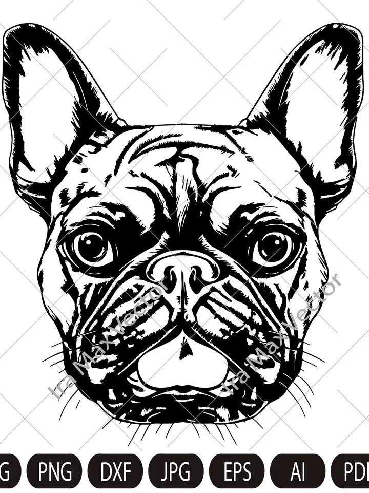 French Bulldog Svg,French Bulldog head,French Bulldog face,Frenchie svg,funny dog clipart,pet face, Bulldog breed ,Frenchie Clipart Print