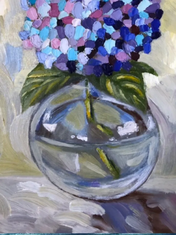 Hydrangea flowers original oil painting hand painted modern impasto painting wall art 6x9 inches